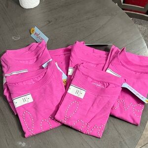 Pink Graphic T-Shirts with Rhinestone Detail